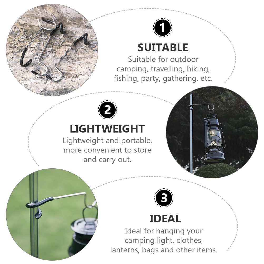 

2pcs Stainless Steel Hooks Lightweight Portable Camping Tent Lamp Black Color Easy Install Outdoor Gadgets
