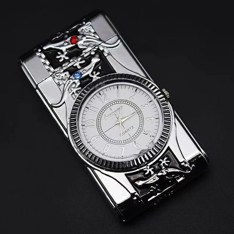 Luxury Gold Watch Lighter Flash Turbo Butane Gas Windproof Lighter Cigar Cigarette Metal Lighter 1300 C Refill Petrol