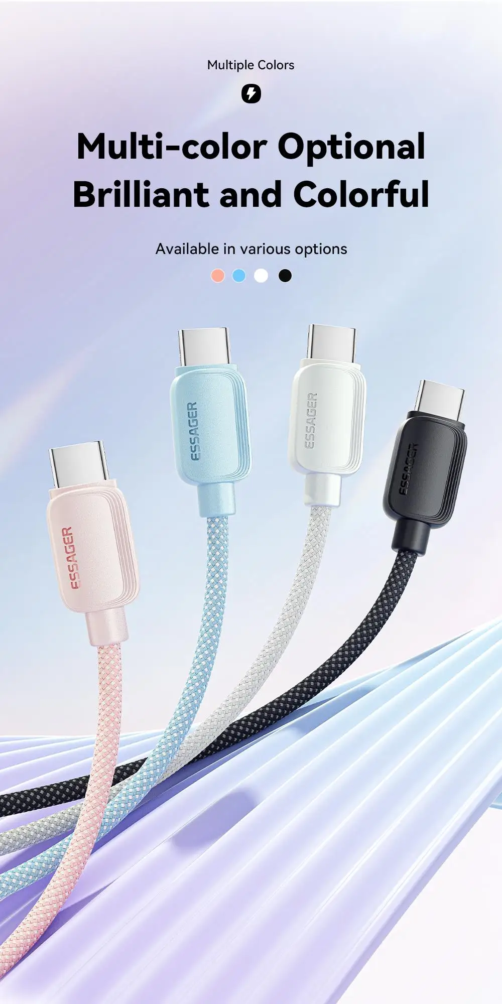 Essager 7A 100W USB Type C Cable For Huawei Honor 88W PD Fast Charging Charger USB A Data Cord Cable For Xiaomi Oneplus Samsung