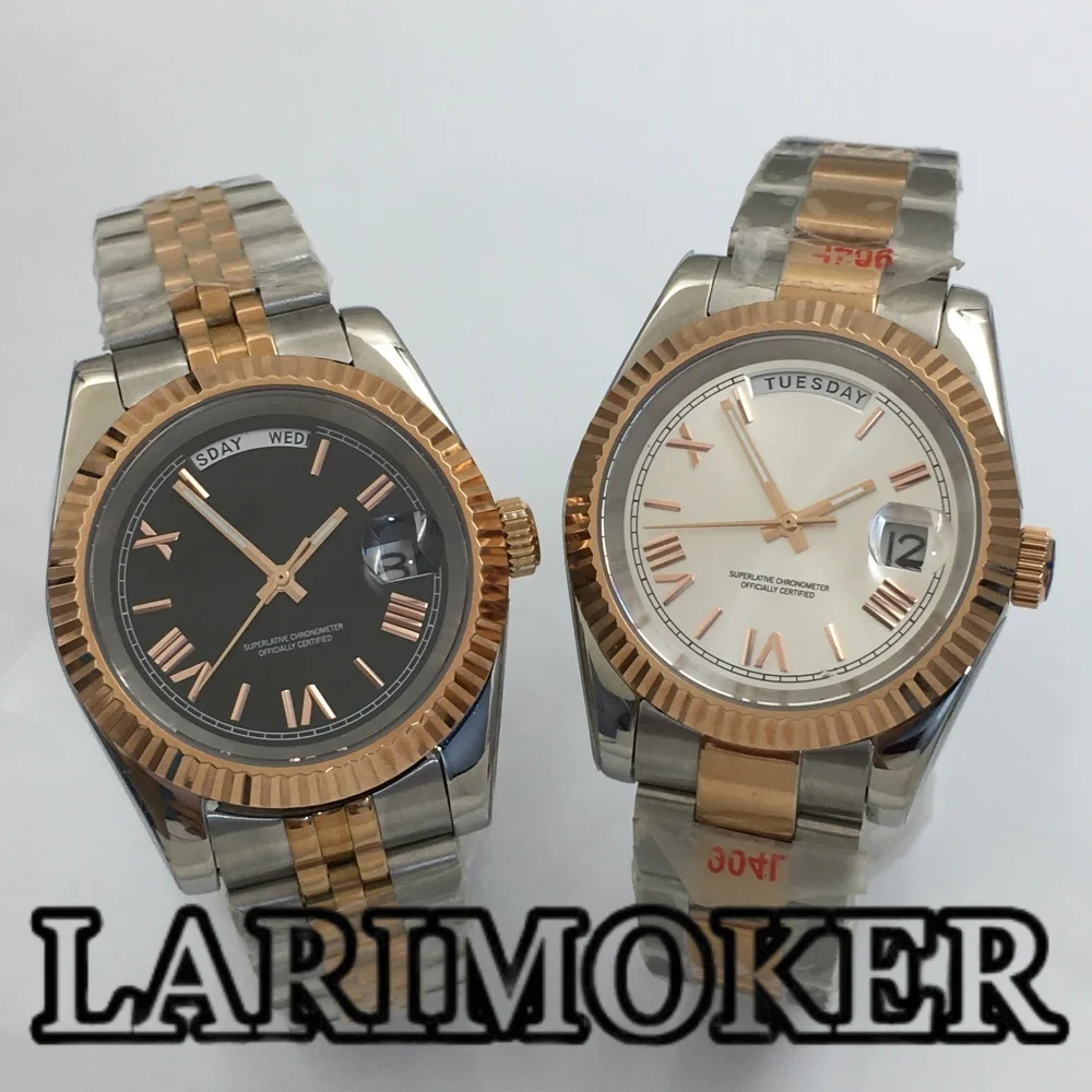 

LARIMOKER 36 мм/39 мм двухцветные механические часы из розового золота мужские Miyota8285 механизм сапфировое стекло серебристый черный циферблат дата водонепроницаемые