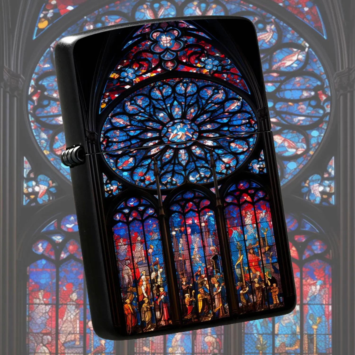 Gothic Church Stained Glass Rose Window Pattern Lighter, Retro Artistic Atmosphere Keepsake Ornament, Portable Exquisite Ignition Tool For All Scenarios, Ideal Thoughtful Gift, High Definition Printed Delicate Texture, Unique Vintage Style