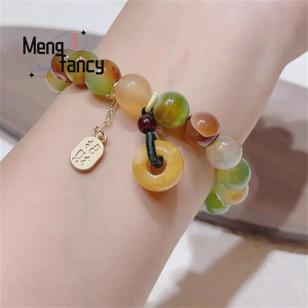 

Ethnic Style Peacock Agate Old Mine Topaz Peace Ring Bracelet Simple Elegant High-grade String Exquisite Natural Fashion Jewelry