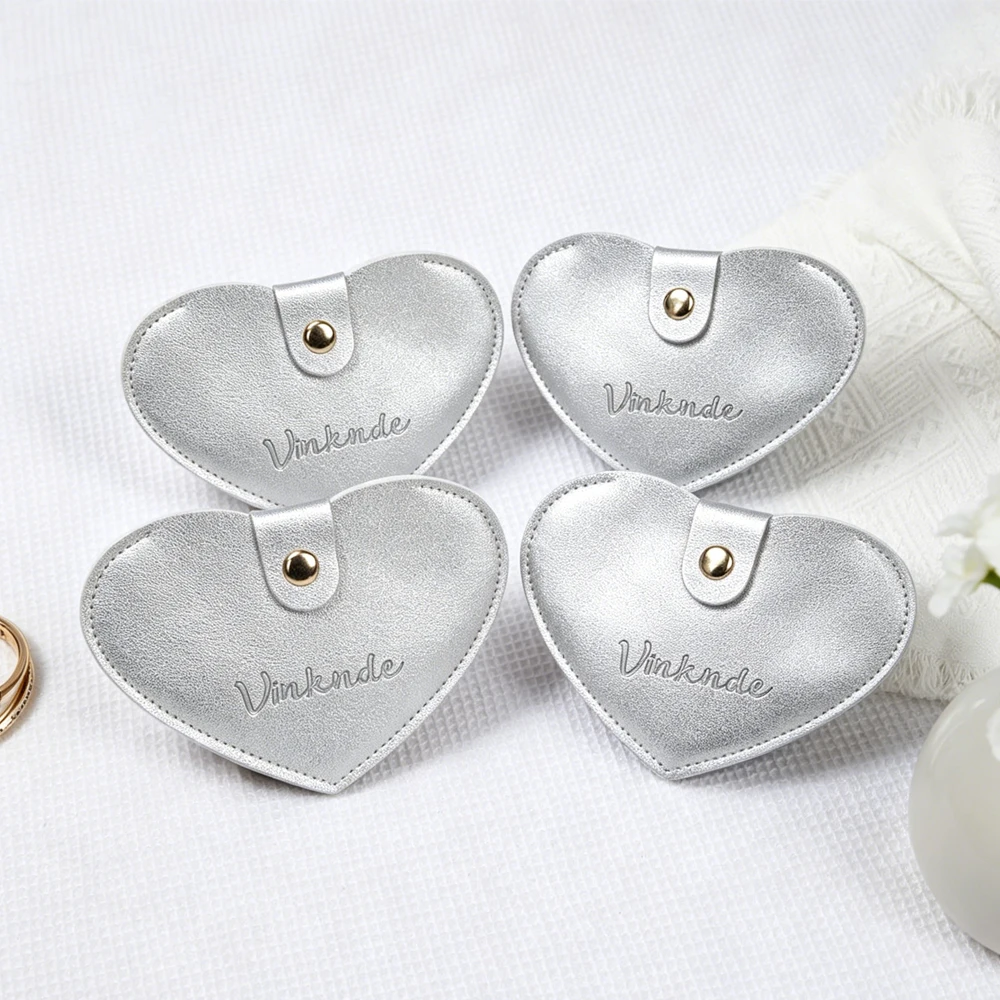 

50/100Pcs Heart PU Snap Jewelry Organizer Bag Cosmetic Storage Bags Fashion Leather Necklace Earrings Rings Bead Customize Logo