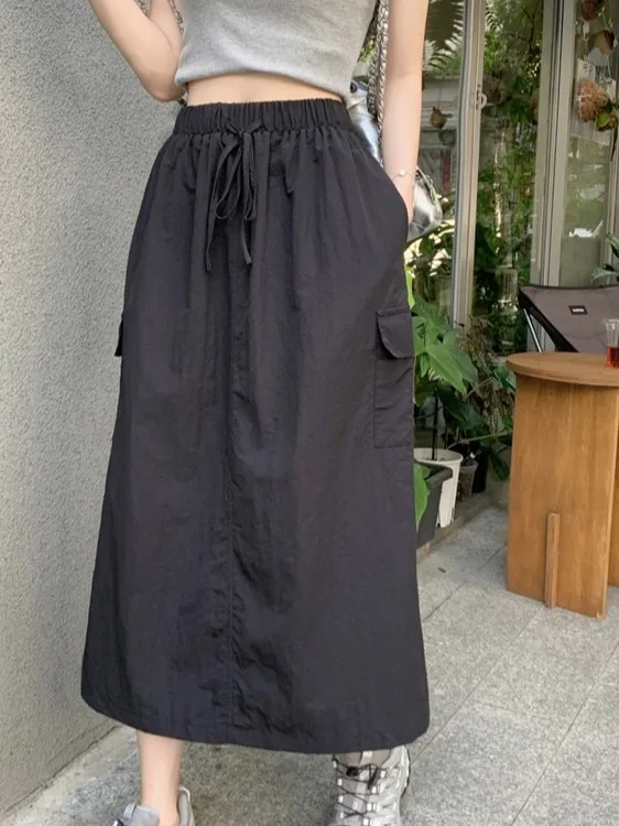 

Утягивающая юбка трапециевидной формы миди с высокой талией, женская летняя одежда 202, новая рабочая одежда в стиле ретро, универсальная длинная юбка для поездок на работу