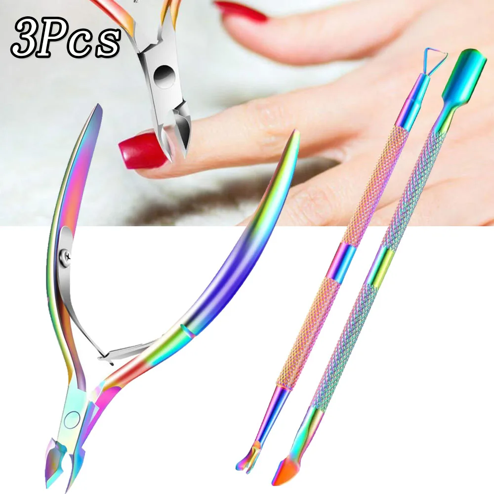 

3Pcs/Lot Cuticle Trimmer & Remover with Cuticle Pusher Professional Stainless Steel Cutter Nipper Scissor Clipper Manicure Tools