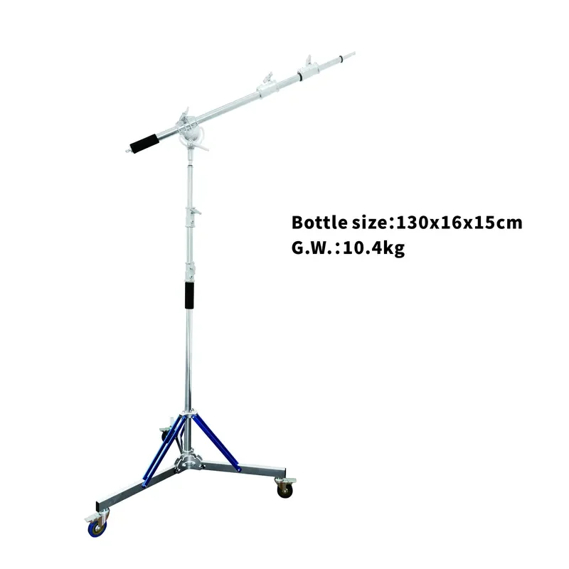 330cm Heavy Duty Stainless Steel Light Stand with Remote Adjustable Arm and Wheels 20kg Load Bearing Studio Tripod for