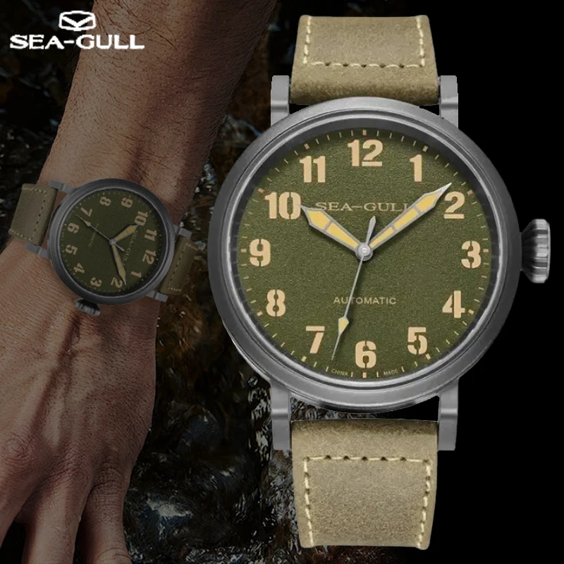 Seagull Militäruhren Vintage-Uhren für Herren 42 mm Pilotenuhr Saphirglas 50 m wasserdicht Automatische mechanische Uhr