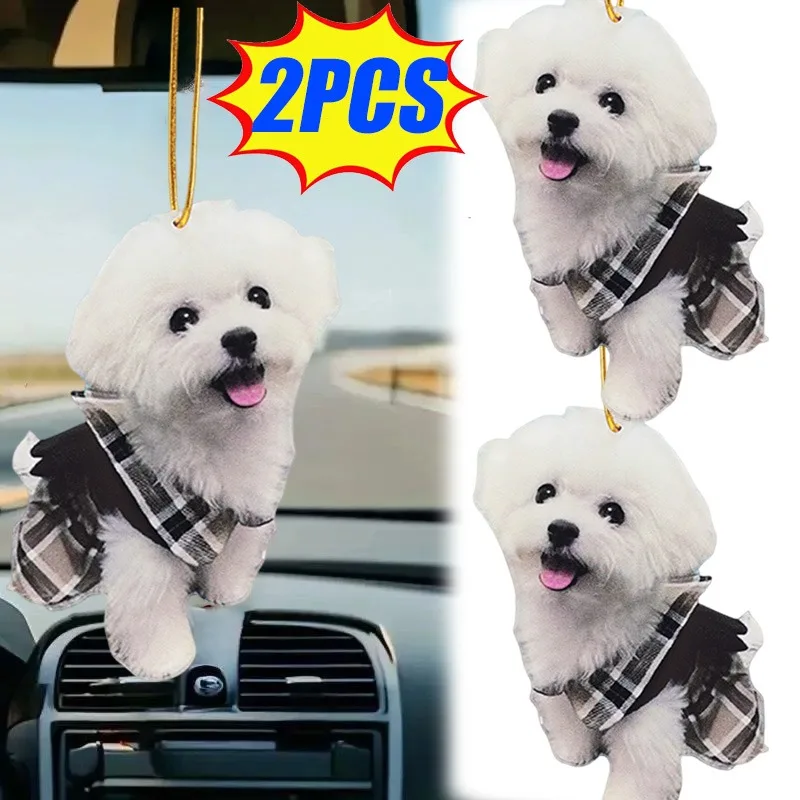 1/2pcs Puppy Flat Pendant Creative 2D Flat Cute Dress Hanger Universal Acrylic Car Rearview Mirror Pendant Keychain Pendant