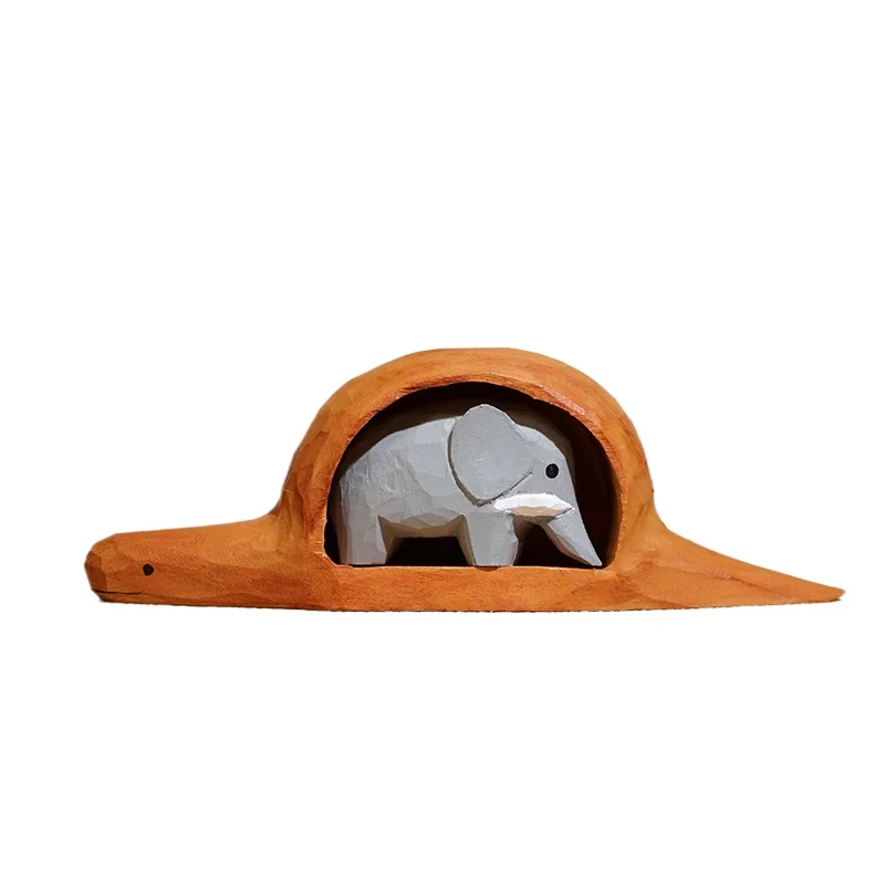 الزيزفون اليدوية نحت زخارف الحيوانات الصغيرة بيثون ابتلاع الفيل ديكور المنزل الخشب نحت الحرف اليدوية هدية الإبداعية #6