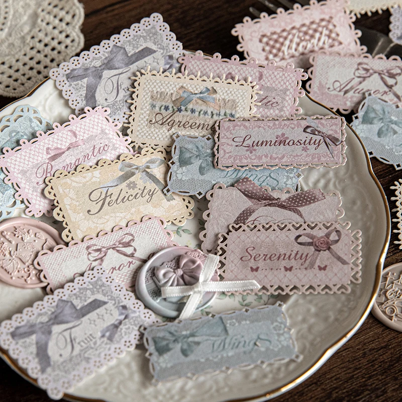 Mr.Paper 2 Packs Hollow Lace Label Stickers, Vintage Creative Decals for Journal Scrapbooking DIY, Craft Decor Supplies