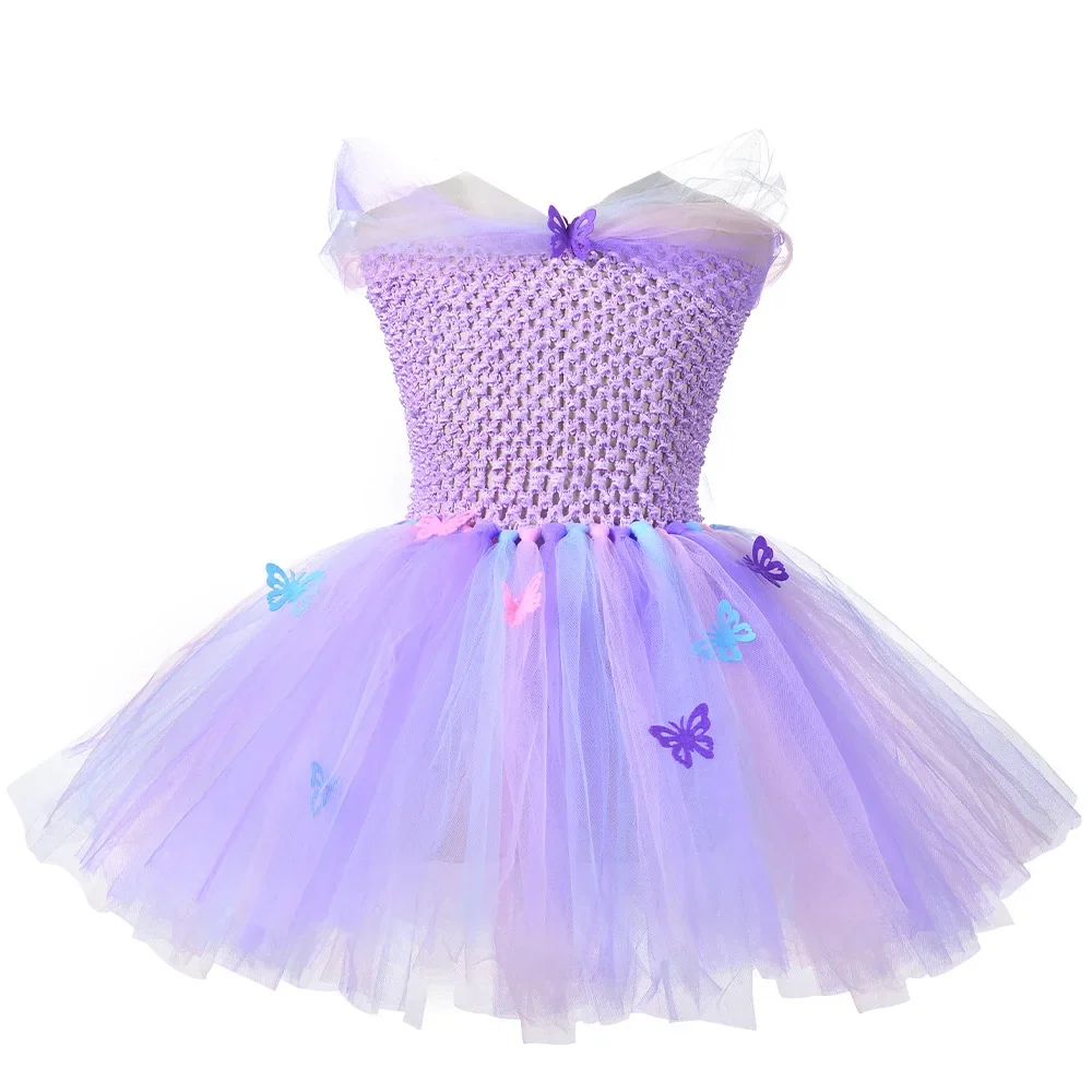 Fancy Girls Purple Butterfly Mesh Tutu Dresses Princess Tulle Dress Carnival Halloween Fairy Dress Up Costume for Kids 2-10T