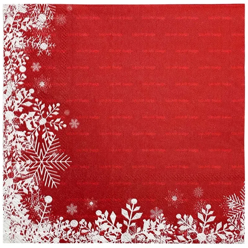 10/20pcs 33cm 2Ply Christmas Red Snowflake Paper Napkins Christmas Decoration Supplies Ice Festival Party Printed Napkins