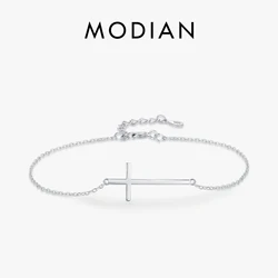 Modian 100% 925 Sterling Silver Classic Simple Cross Religious Adjustable Bracelets Chain For Women Fine Jewelry Accessories