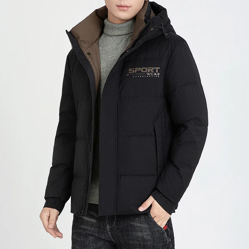 Men's Down Coat 2023 Winter New Fashion Hooded Standing Neck Short Thickened Cold Coat