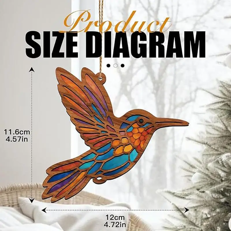 Acrylic Hummingbird Hanging Ornament Bright Multi Color Design Decor for Outdoor Garden Fence Window Indoor Wall Decoration