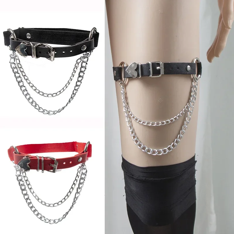 Women Cosplay Harajuku Gothic Ring Bondage Suspender Rock Sexy Elastic Pu Leather Belt Leg Punk Harness Love Heart Thigh Garter