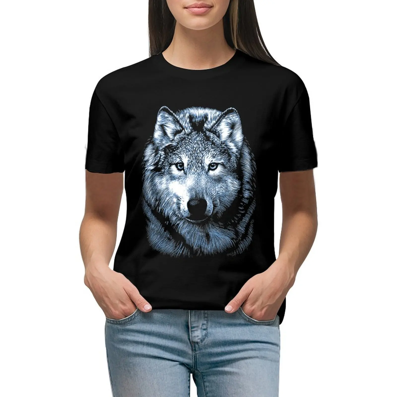 Wolf Face T-shirt summer top cute clothes tees funny t shirts for Women