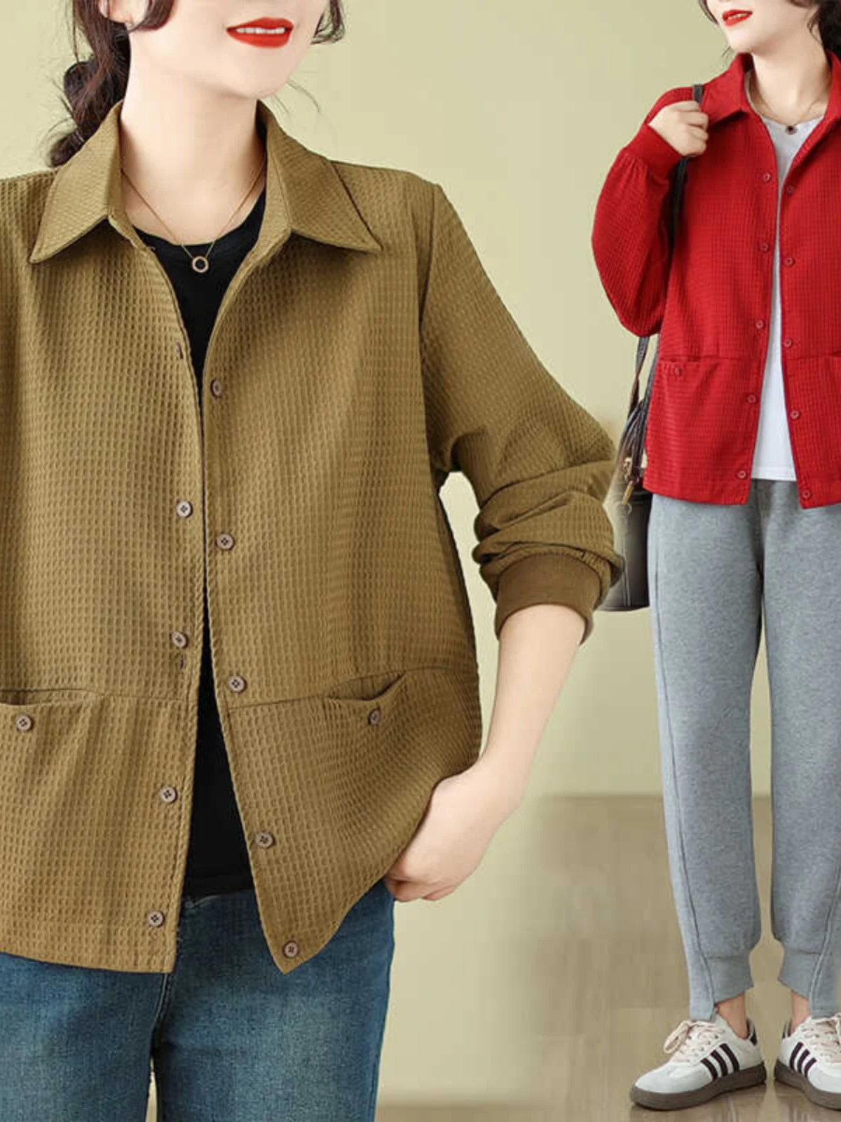 

Casual Long Sve irt Women's Premium Faion Autumn Outerwear with ket Single Button Closure Loose Fit ort Jaet