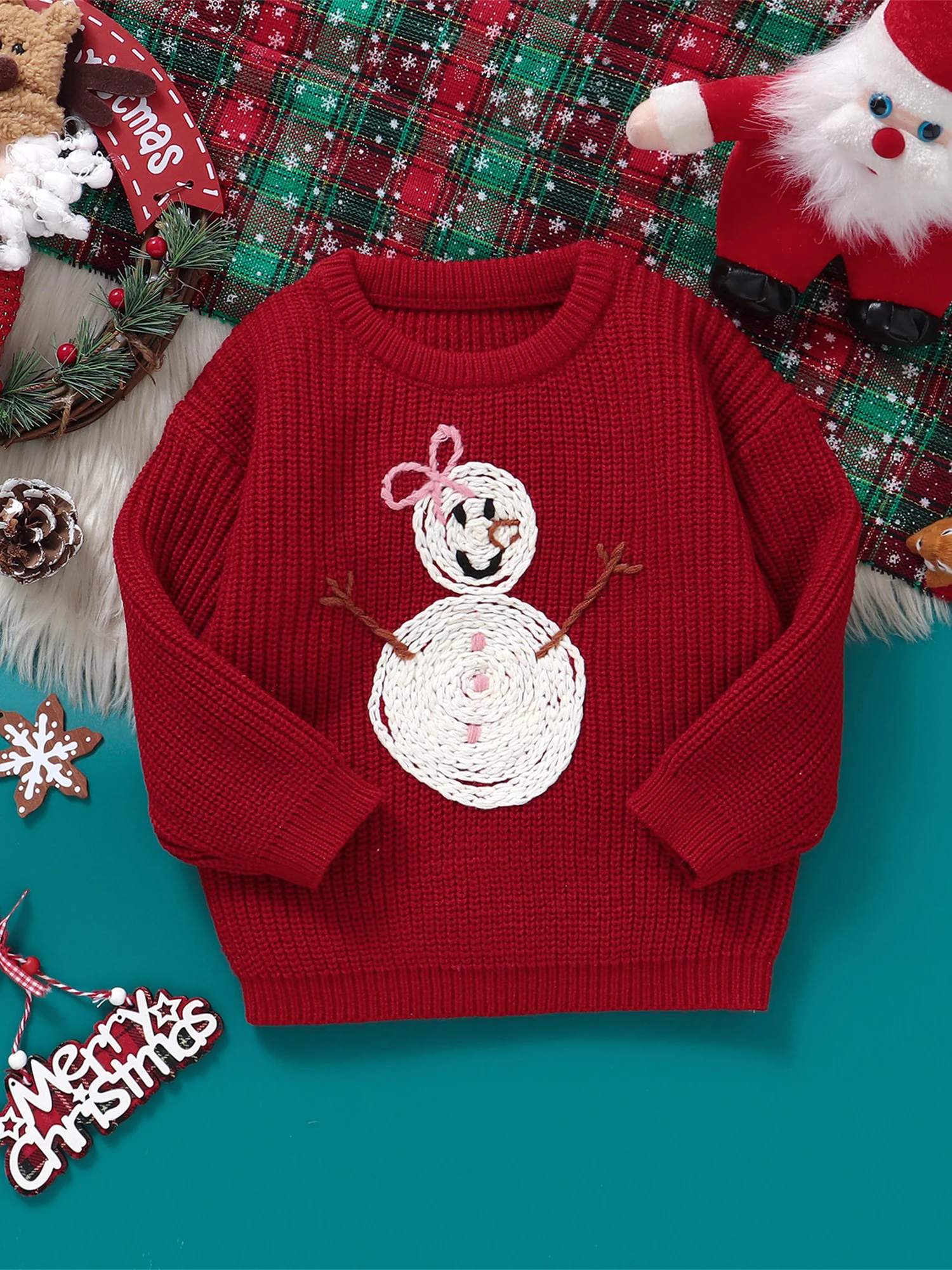 

Children s Winter Sweater Cute Reindeer Pattern Knit Pullover for Girls Warm Crew Neck Christmas Jumper with Long Sleeves