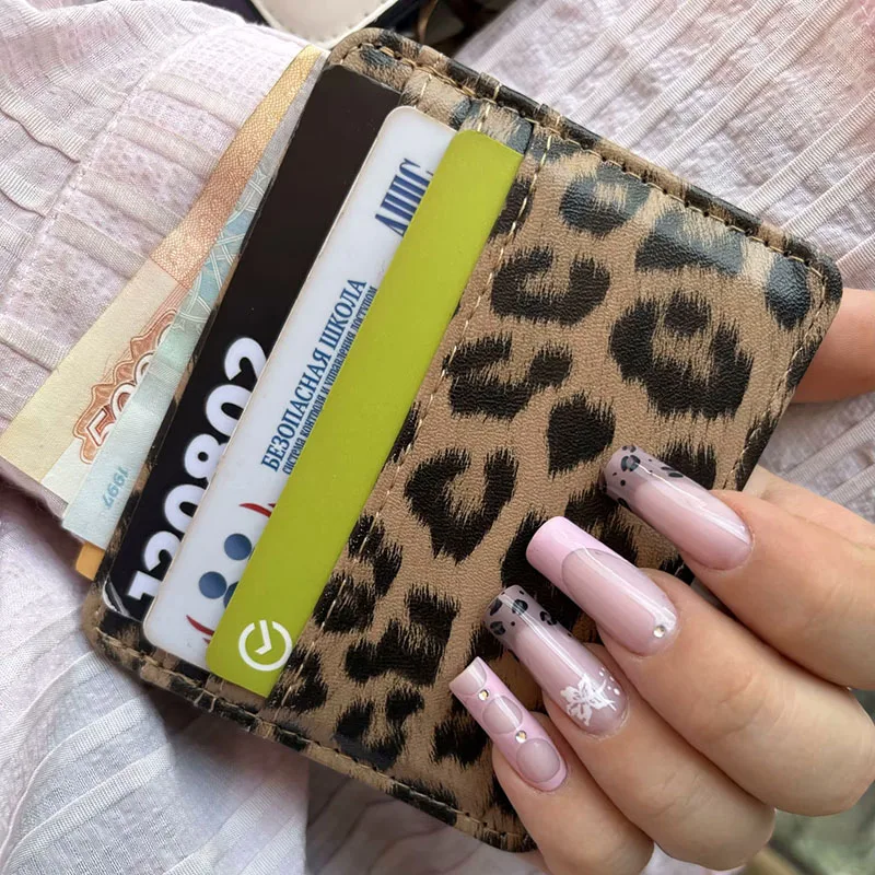 Unisex Classics Leopard Print Card Wallet Bags PU Leather Business Id Credit Card Holder Case Bank Bus Card Cover Purse