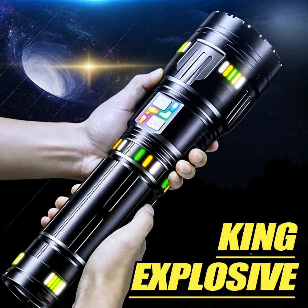 Super Bright Spotlight Long Range LED Flashlight Zoom Emergency Lantern Rechargeable Lamp Outdoor Camping Torch Power Display