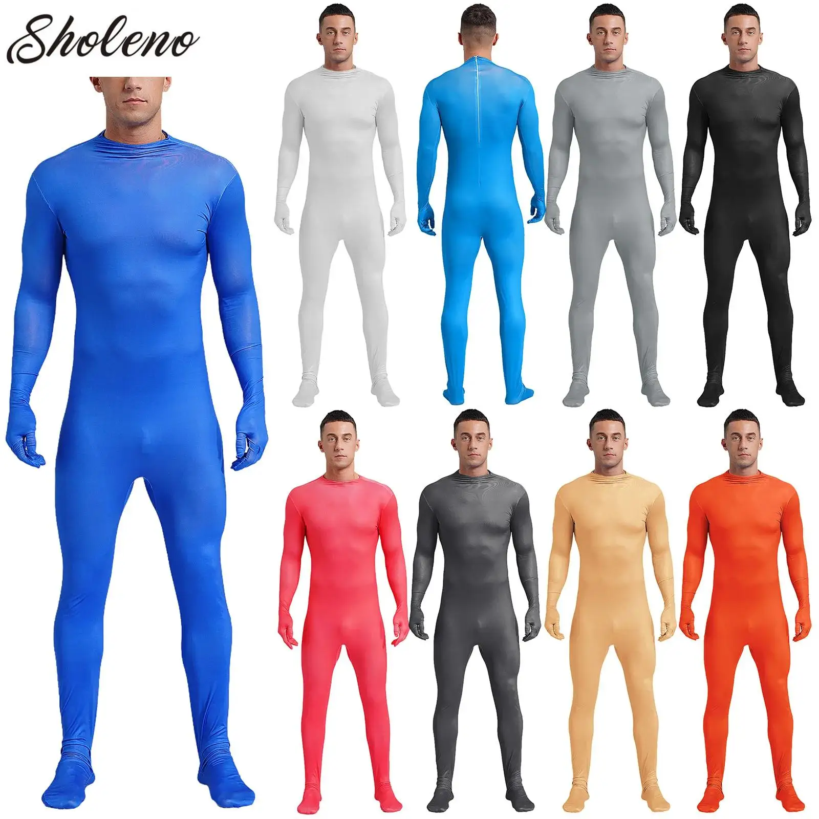 Full Body Zentai Unitards Jumpsuit Mens Womens Long Sleeve Bodysuit Footed Gymnastic Catsuit Skin Tight Halloween Costume