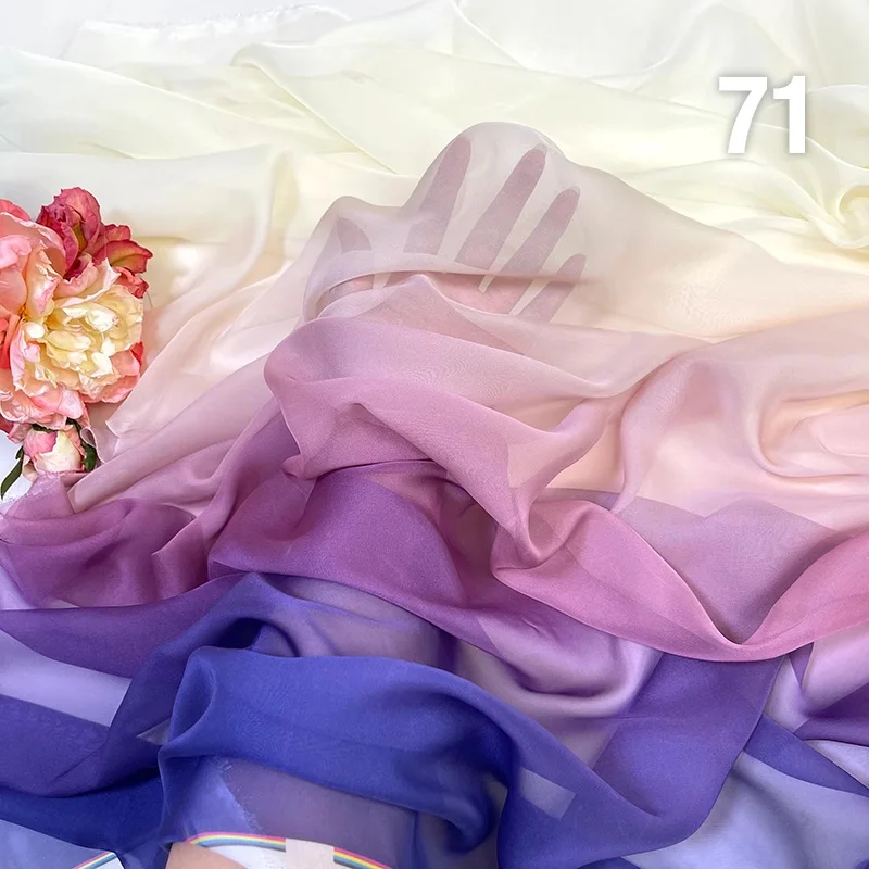 Rainbow Gradient Color Chiffon Fabric 30D Organza Tulle Fabric For Diy Ancient Style Hanfu Wedding Dress Stage Party Decor