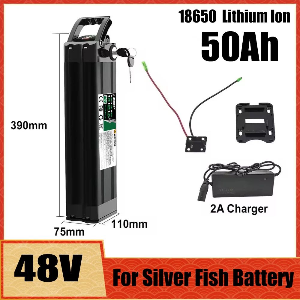 48V 20Ah-50Ah lithium battery pack, high capacity, for Silver Fish 250W-1000W motor, built-in BMS protection