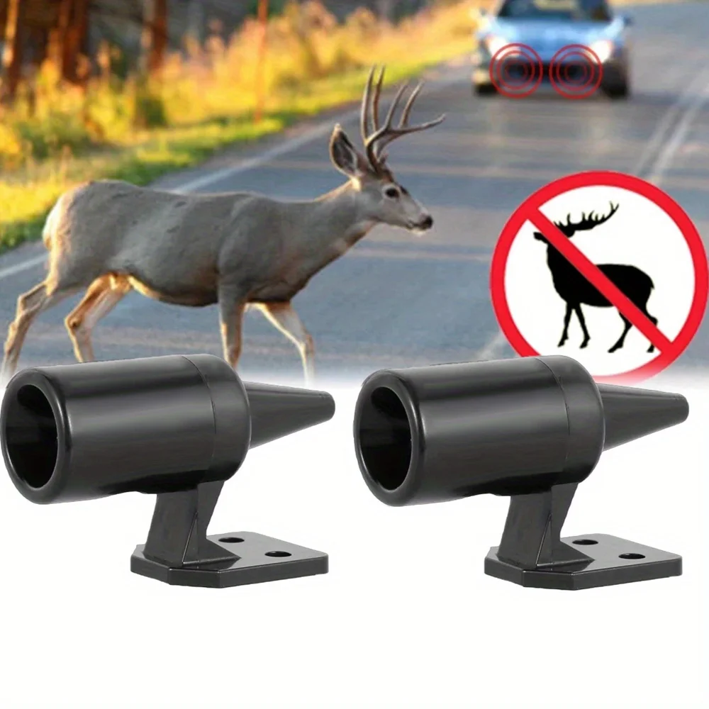 2pcs Animal Whistle Repeller Alert Deer Car Grille Mount Auto Ultrasonic Whistles Safety Sound Alarm Black Sonic Gadgets Safty