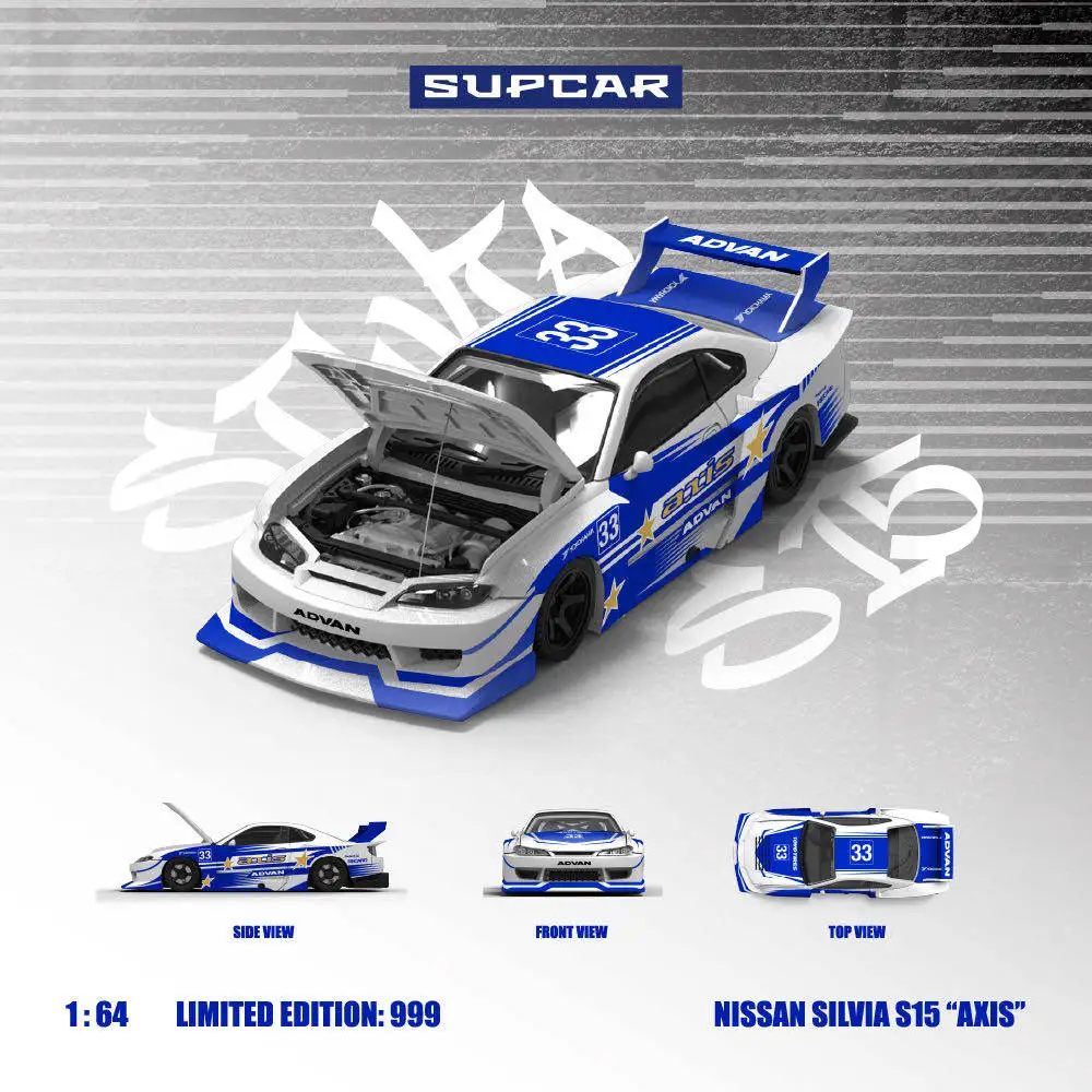 

Pre-SC SILVIA S15 'AXIS' No.33 Blue and White Livery 1:64 Diecast Car Model
