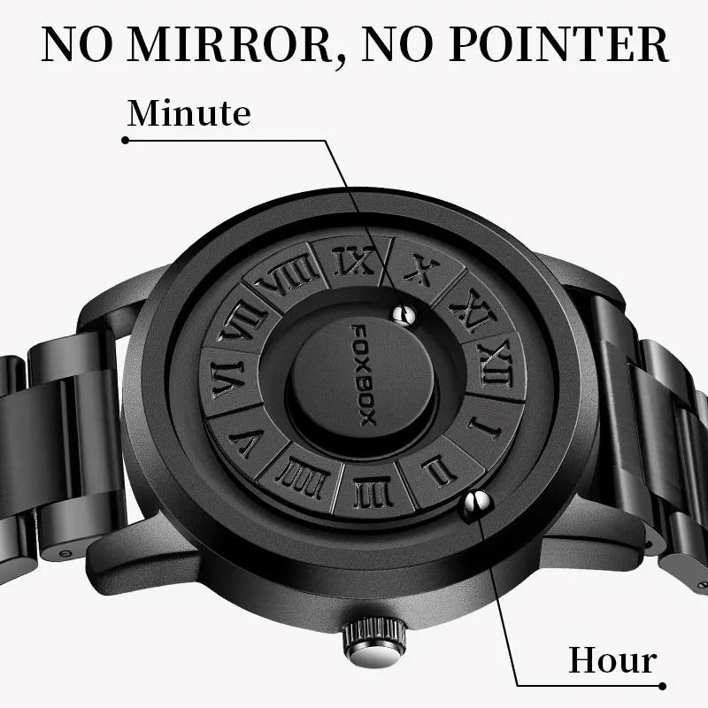 LIGE FOXBOX Casual Sports Outdoor Quartz Man Watch Creative Stainless Steel Scrolling Beads Magnetic Waterproof Watches for Mens