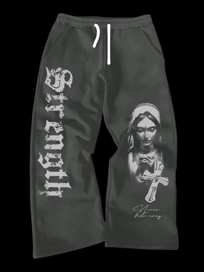 Herren Gothic Vertikale Grafik Weite Jogginghose mit Kordelzug Lose Gerade Baggy Y2K Dark Punk Streetwear Hose – Detail 7