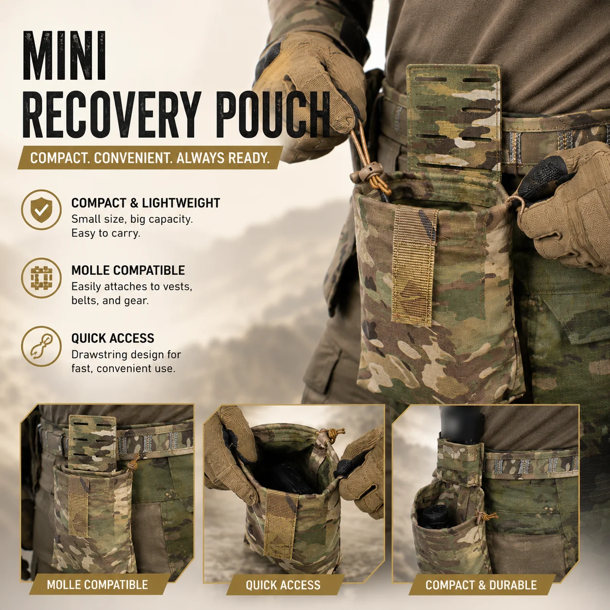 Tactical MINI Dump Pouch Foldable Storage Bag M-System Hook & Loop Compact Organizer for Outdoor Training Vest Gear Accessories
