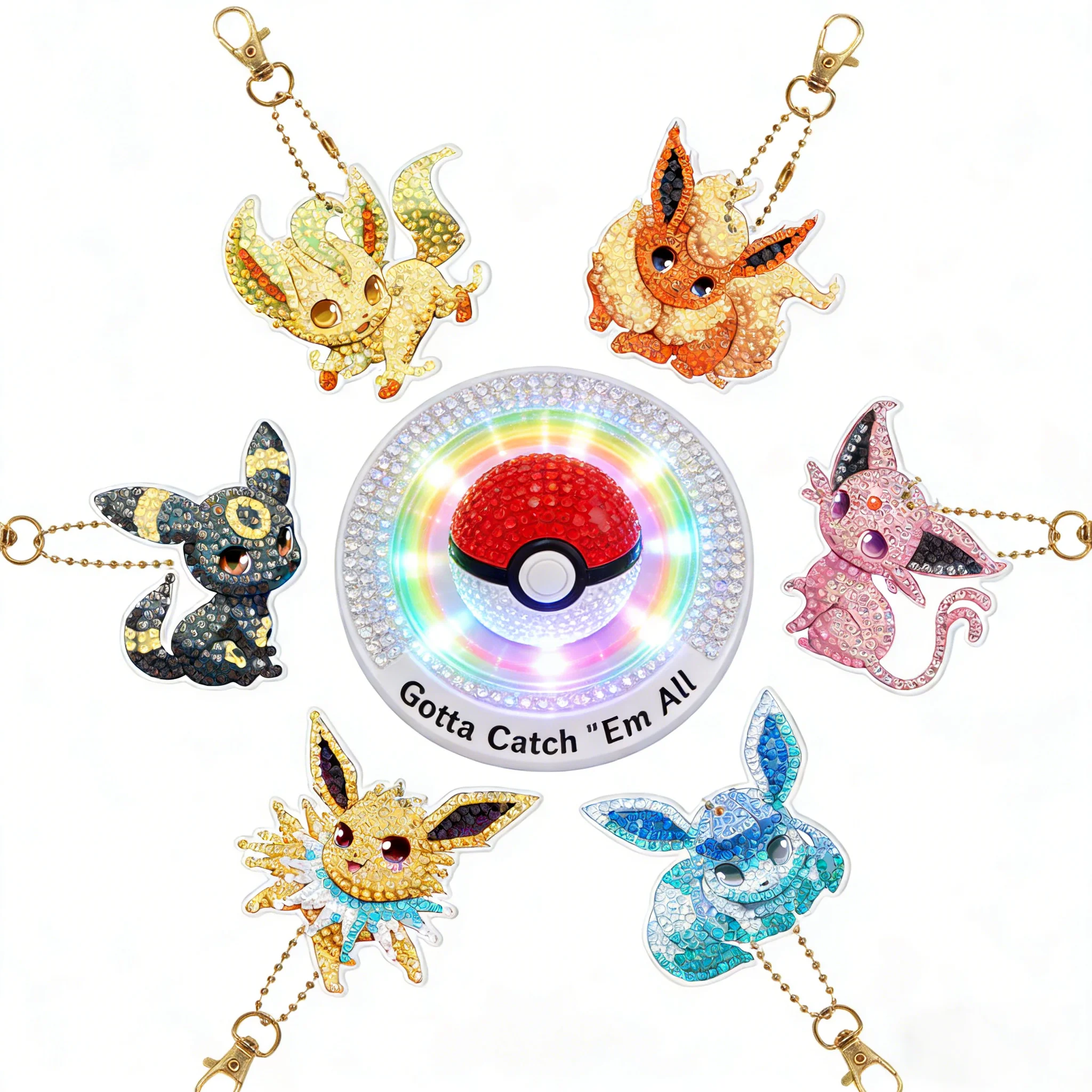

Digimon Hot Selling DIY Diamond Painting Eevee Keychains Pokemon Style Rhinestone Art Craft Bag Charms for Gift