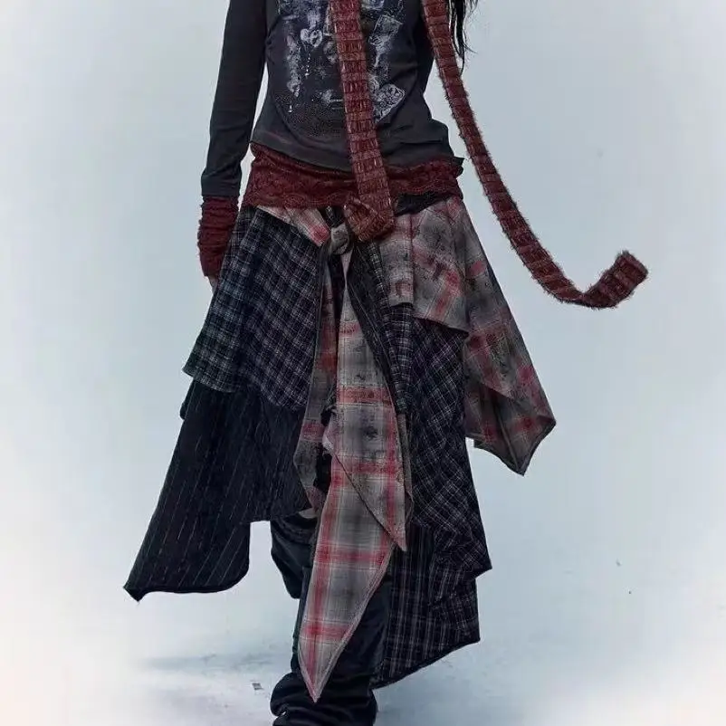 

Новинка 2025 года, нерегулярная хлопковая лоскутная длинная юбка для женщин, модные винтажные юбки средней длины 2025 года, женская одежда