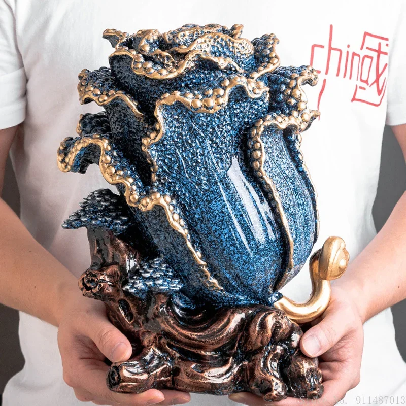 Creative New Lucky Cabbage Shape Piggy Bank Ornaments, Home Living Room Bedroom Decorations, Resin Blue Colour, Money Boxes, 1Pc