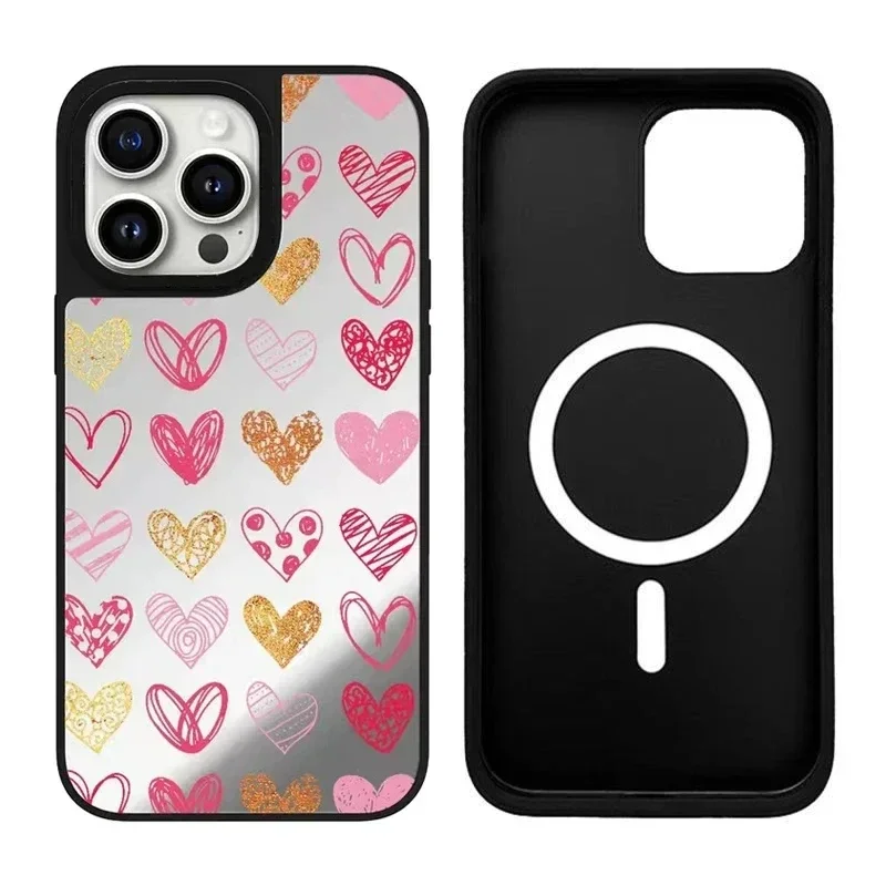 

Colorful Heart iPhone 11 12 13 14 15 Pro Max Mirror Surface MagSafe Case Cover Shell