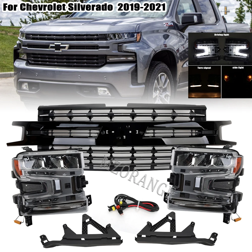 

Автомобильные фары для Chevrolet Silverado 1500 2019 2020 2021, низкое обновление, средняя конфигурация с передней радиаторной лампой, базовый кронштейн