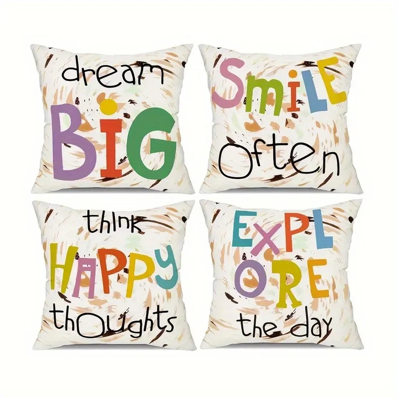 4 Piece Throw Pillow Covers Set Motivational Quotes Cushion Decor Bohemian Style Home Accent Throw Pillows for Living Room