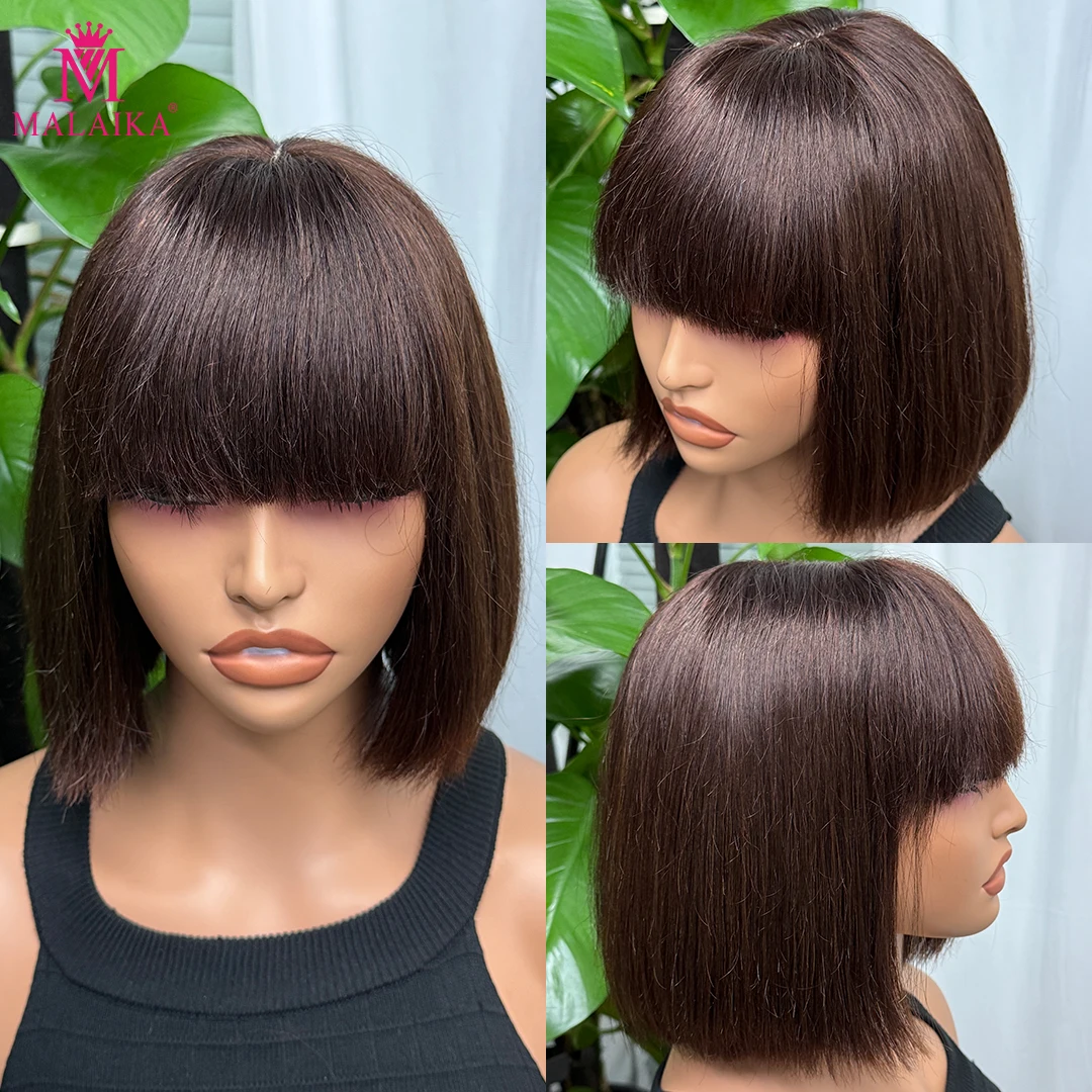 

Malaika 280 Density Vietnamese Human Hair Wigs Bobo Wig Short Hair With Bangs Wig Remy Straight Hair 10in Fits Women Knotless