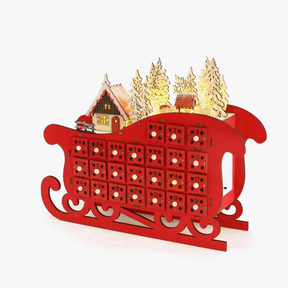 Xmas Advent Calendar  Great Smooth Edge Interesting  Wooden Sleigh Tree House 24 Drawers Advent Calendar for Home