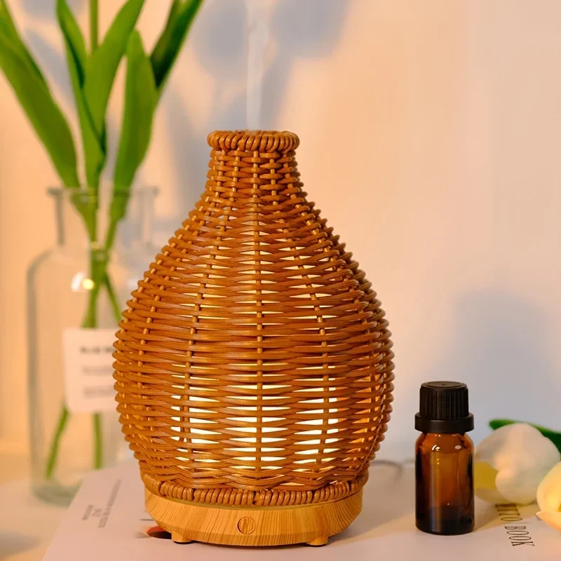 Elegant Portable Rattan  Diffuser - Ultrasonic Cool Mist for Refreshing Aromatherapy & Humidity, USB Powered with Auto Shut-off