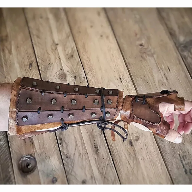 Steampunk średniowieczny PU skórzany Bracer długie rękawiczki rękawica samuraja wiking rycerz pirat zbroja męska akcesoria Cosplay LARP