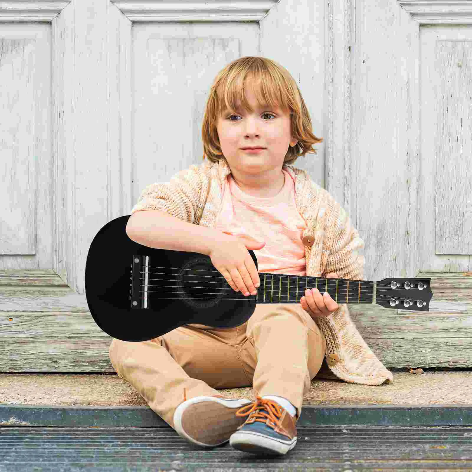 Children's Guitar Toy 21 Inch Wooden Acoustic Toddler Size Guitars Kids Musical Instruments Black Color Beginner Practice Toy