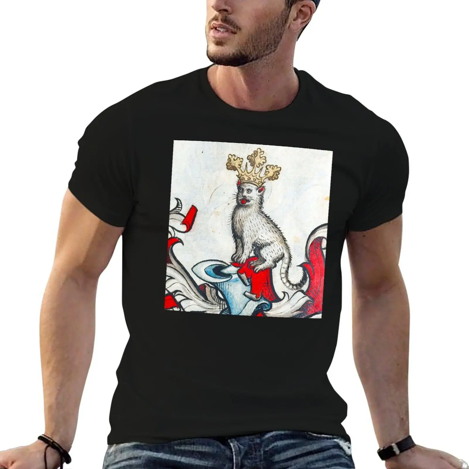 

Medieval Cat T-Shirt funny shirt cotton hippie clothes men clothing