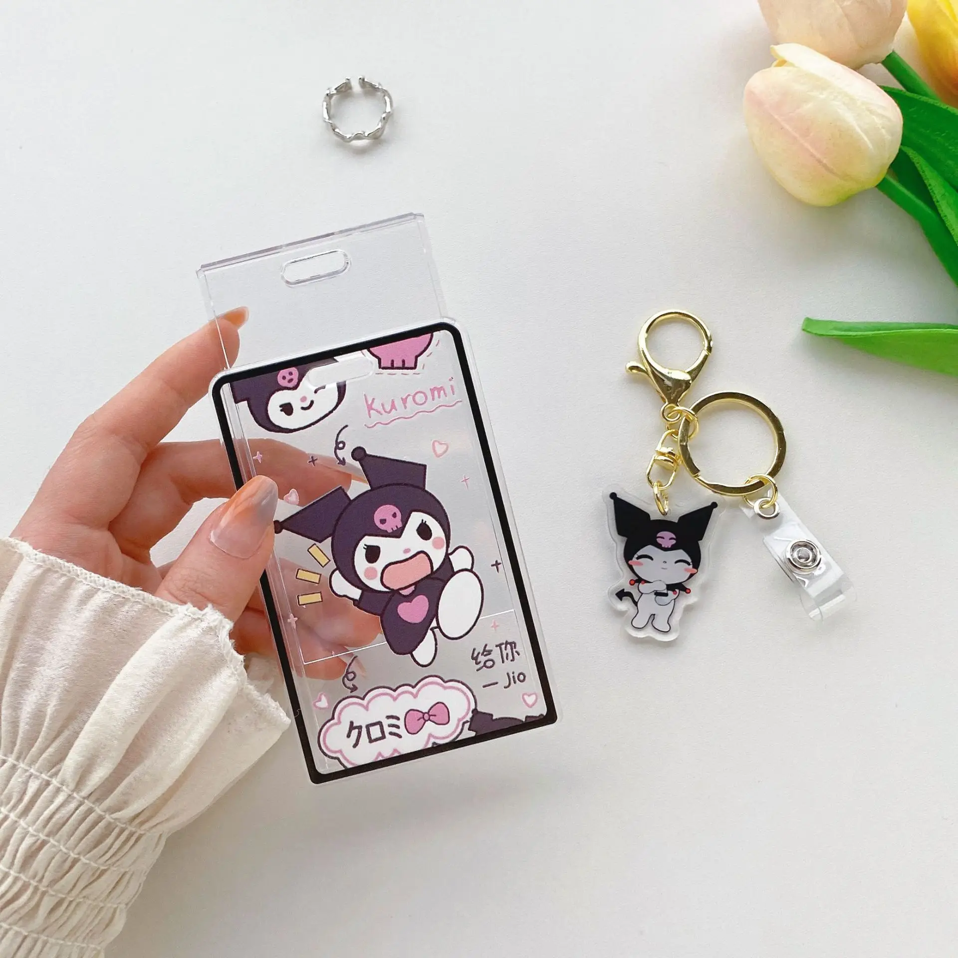 Kawaii Anime Card Case Sanrioed My Melody Kuromi Cinnamoroll Cute Cartoon Easy Pull Keychain Card Case Pendant Birthday Gift