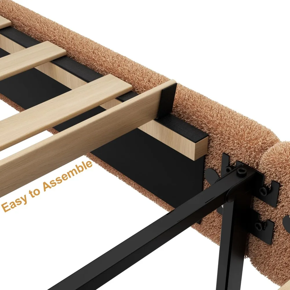 إطار سرير بمنصة Boucle بحجم كوين مع لوح رأسي قابل للتعديل بمستويين، وسرير سحابي منجد، وذرة مستديرة ناعمة مضادة للتصادمات