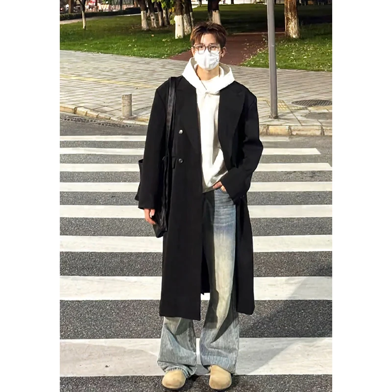 

Klosterman Winter Men's Long Overcoat Knee-Length Woolen Suit Jaet Korean Sle Casual Outerwear Polyester Fiber Coat