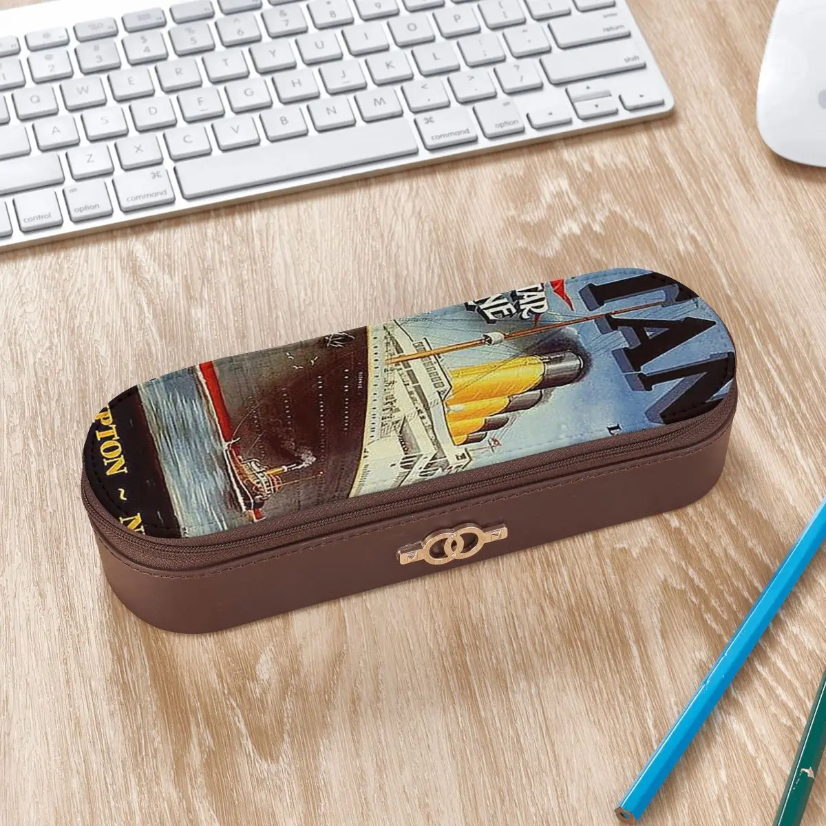 Titanic, White Star Line Leather Pencil Case Pencil Pouch Storage Stationery Supplies Pen Box Pencil Bag for Kids School