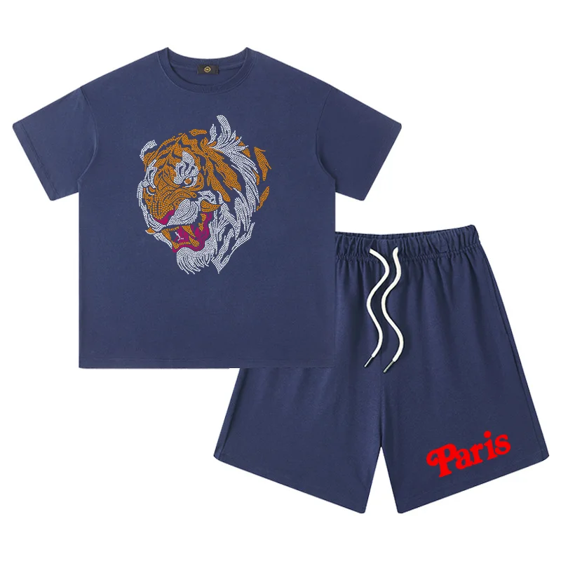 Boys Short sleeve Sets Summer Designer Children Clothes Tiger Tees Cotton shorts Suit Kids T-shirt Casual Wear Festival Gifts